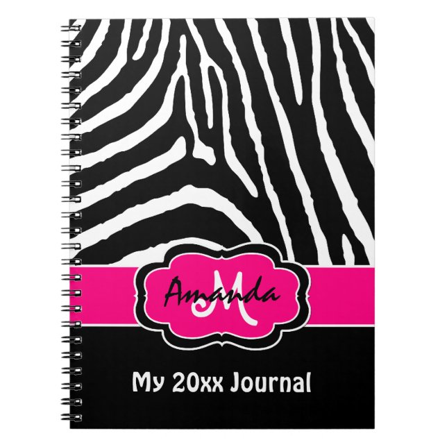 Personalized Pink Black White Zebra Stripe Journal (Front)