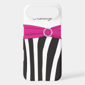 Personalized Pink, Black, White Zebra Striped Case-Mate iPhone Case (Back)