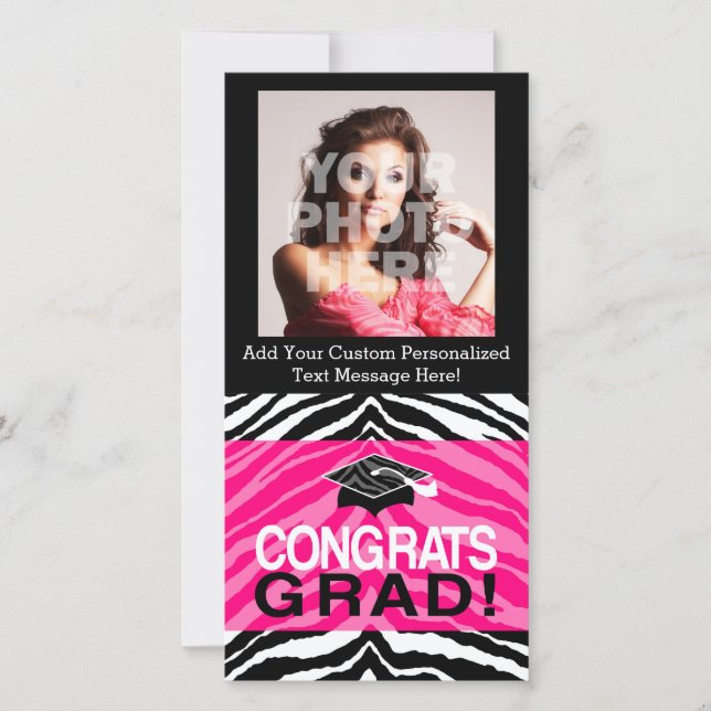 Personalized Pink Black Zebra Graduation Party (Front)