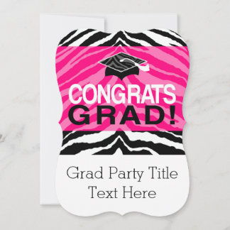 Personalized Pink Black Zebra Graduation Party Invitation