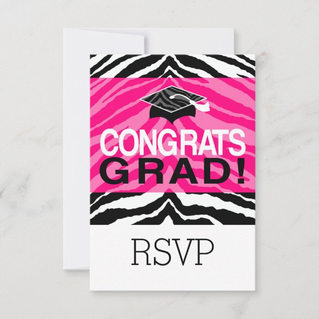 Personalized Pink Black Zebra Graduation Party Invitation (Front)