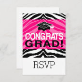 Personalized Pink Black Zebra Graduation Party Invitation (Front/Back)