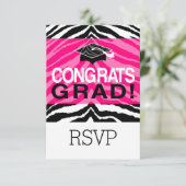 Personalized Pink Black Zebra Graduation Party Invitation (Standing Front)