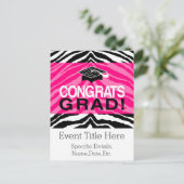 Personalized Pink Black Zebra Graduation Party Invitation Postcard (Standing Front)
