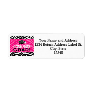 Personalized Pink Black Zebra Graduation Party Label