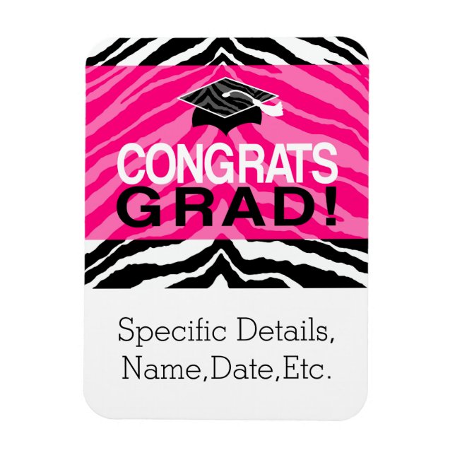 Personalized Pink Black Zebra Graduation Party Magnet (Vertical)