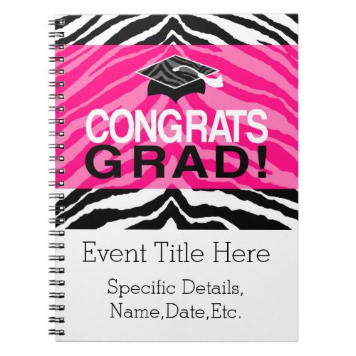 Personalized Pink Black Zebra Graduation Party Notebook