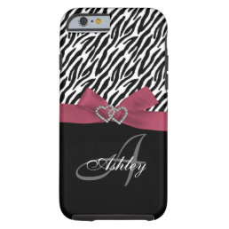 Personalized Pink, Black Zebra Stripes Monogram Tough iPhone 6 Case