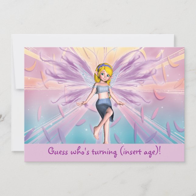 Personalized pink blonde fairy birthday invitation (Front)