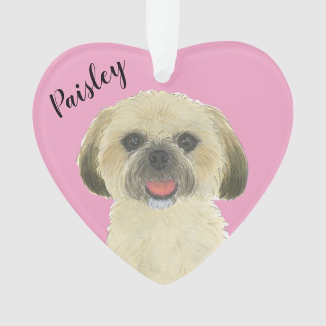 Personalized Pink Blonde Tan Golden Shih Tzu Ornament (Front)