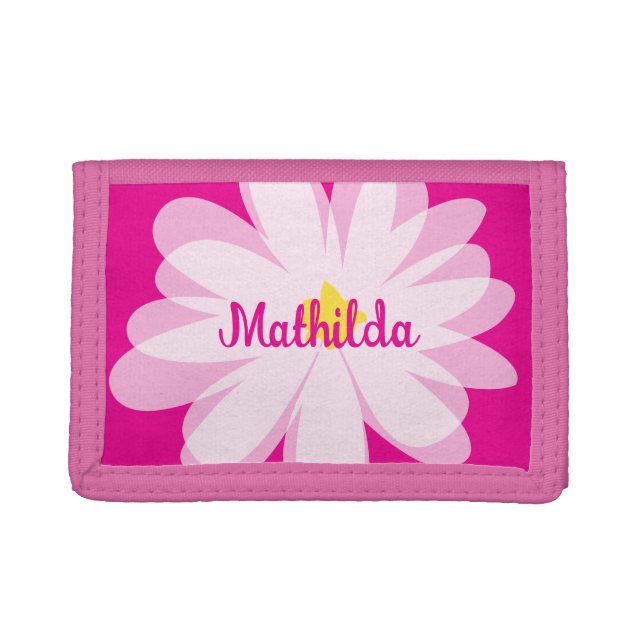 Personalized pink blooming flower girl's Velcro Trifold Wallet (Front)