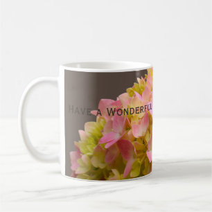 Personalized Pink Blooming Hydrangea, Floral Coffee Mug