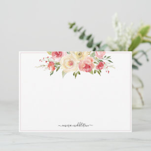 Personalized Pink Blooms Watercolor Floral Note Card