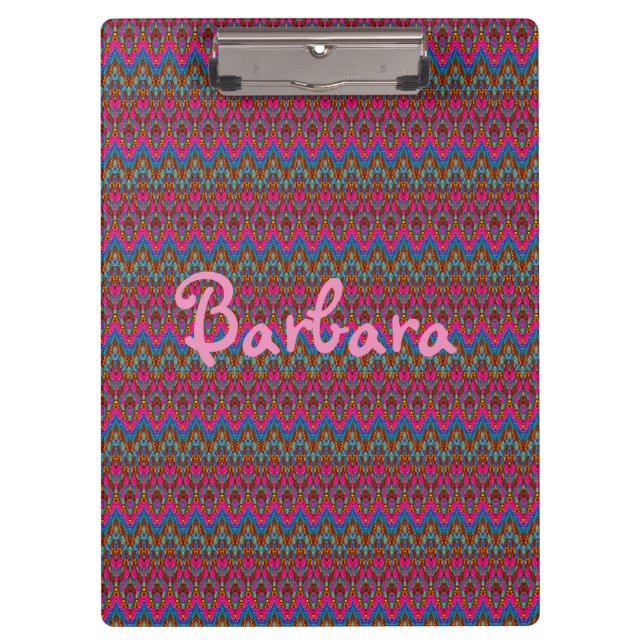 Personalized Pink, Blue and Gold Pattern Clipboard (Front)