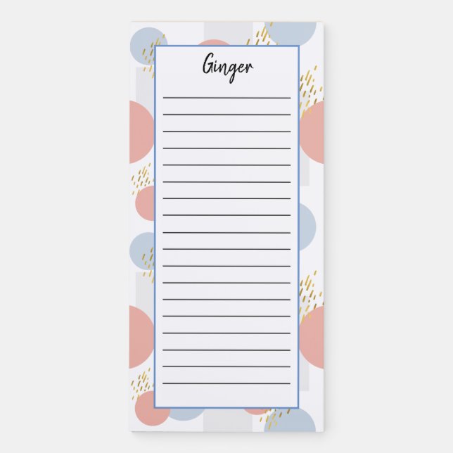 Personalized Pink Blue Boho Style Lined Magnetic Notepad (Front)
