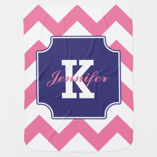 Personalized Pink Blue Chevron Pattern Baby Blanket