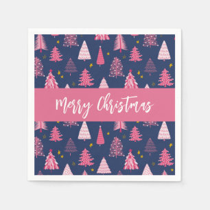 Personalized Pink Blue Christmas Tree Pattern Napkins