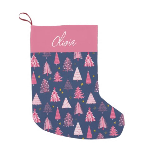 Personalized Pink  Blue Christmas Tree Pattern Small Christmas Stocking