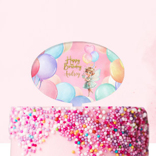 Personalized Pink Blue Fairy Birthday Cake Topper