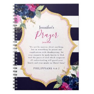 Personalized Pink Blue Floral Prayer Journal