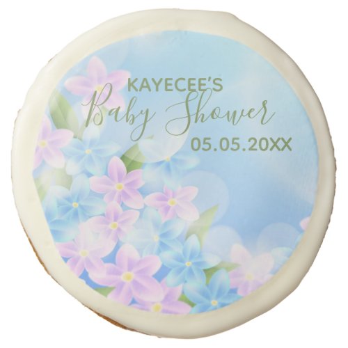 Personalized Pink  Blue Fowers Floral Baby Shower Sugar Cookie