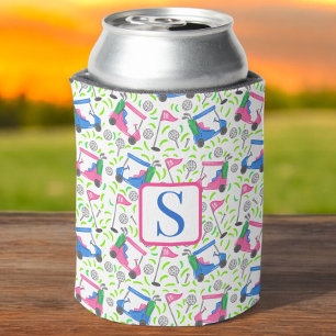 Personalized Pink & Blue Golf Cart / Monogram Golf Can Cooler