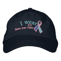 Personalized Pink Blue Hope Cancer Ribbon Text Embroidered Baseball Cap
