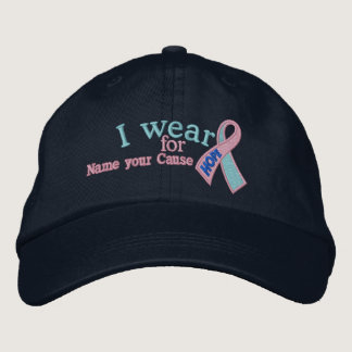 Personalized Pink Blue Hope Cancer Ribbon Text Embroidered Baseball Cap