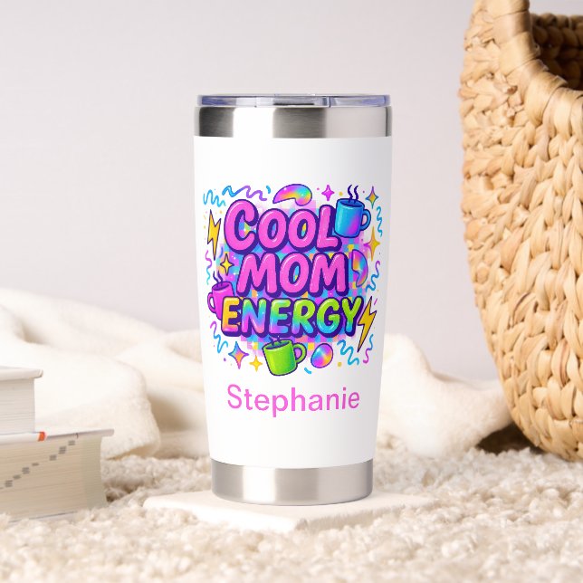 Personalized Pink Blue Neon Mom Mother Mama Gift Insulated Tumbler (Living Room (Rotated))