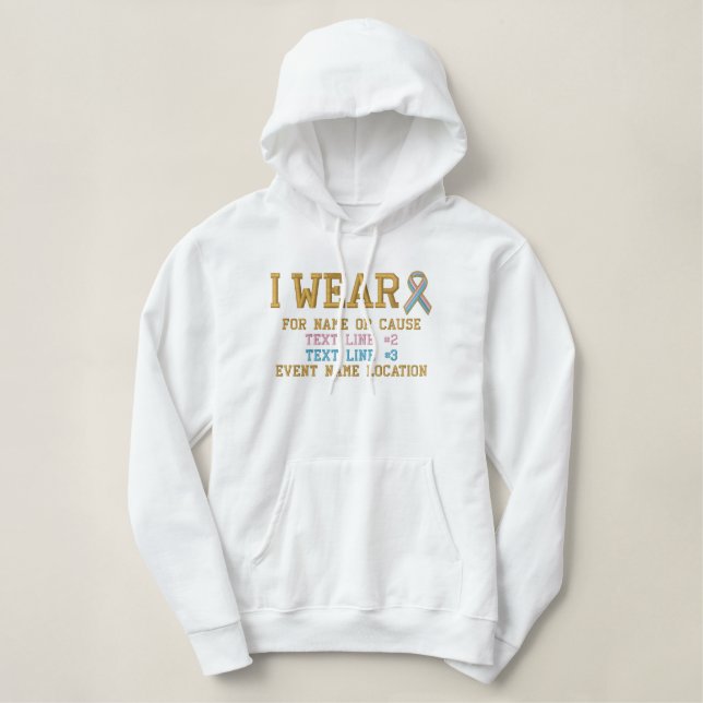 Personalized Pink Blue Ribbon Awareness Embroidery Embroidered Hoodie (Design Front)