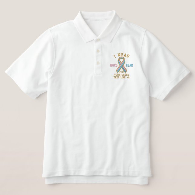 Personalized Pink Blue Ribbon Awareness Embroidery Embroidered Polo Shirt (Design Front)