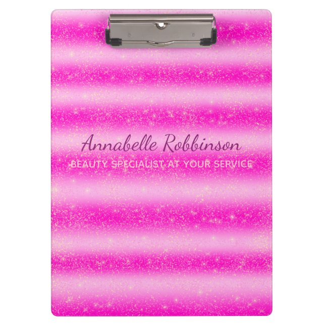 Personalized pink blush glitter stripes clipboard (Front)