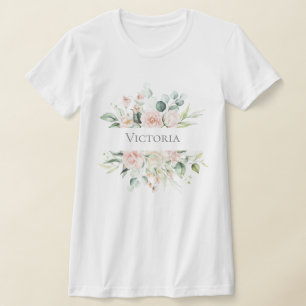 Personalized Pink Blush Watercolor Floral Name T-Shirt
