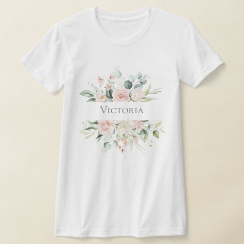 Personalized Pink Blush Watercolor Floral Name  T_Shirt