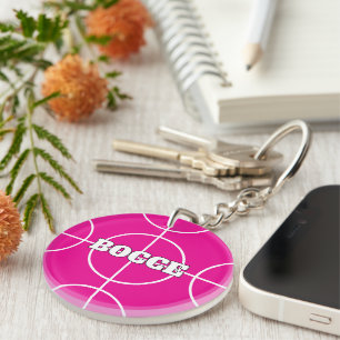 Personalized pink Bocce Ball keychain gift