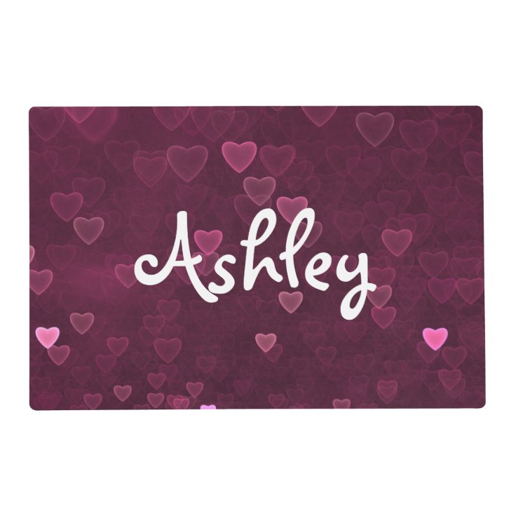 Personalized Pink Bokeh Hearts Placemat Zazzle