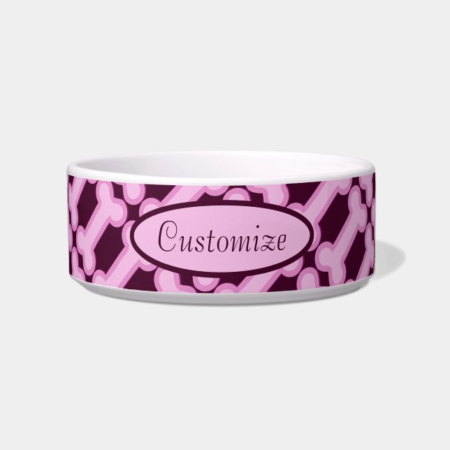 Personalized Pink Bones Pattern Bowl (Front)