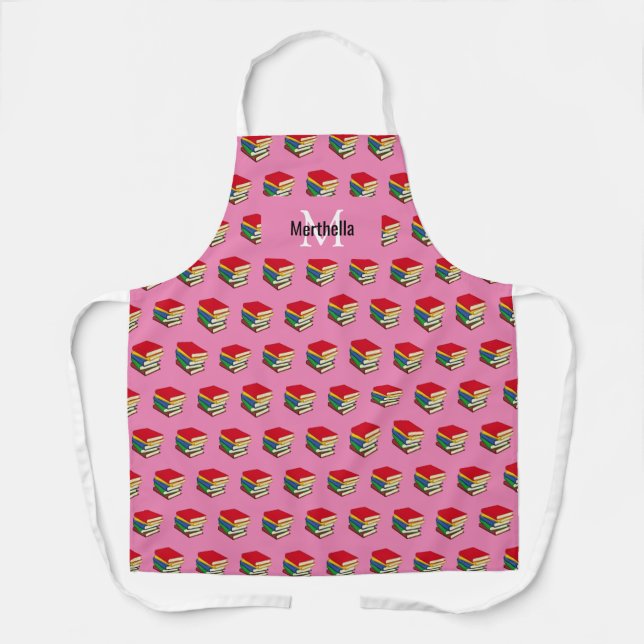 Personalized Pink BOOKS Apron (Front)