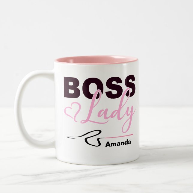 Personalized Pink Boss Lady Whip Two-Tone Coffee Mug (Left)
