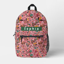 Personalized Pink Botanical Backpack for Girls