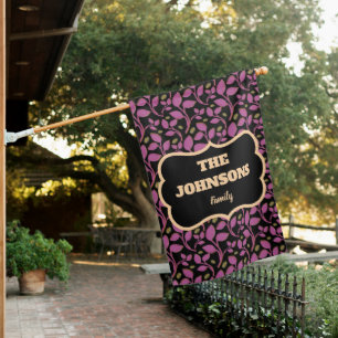  Personalized Pink Botanical Family name design  House Flag