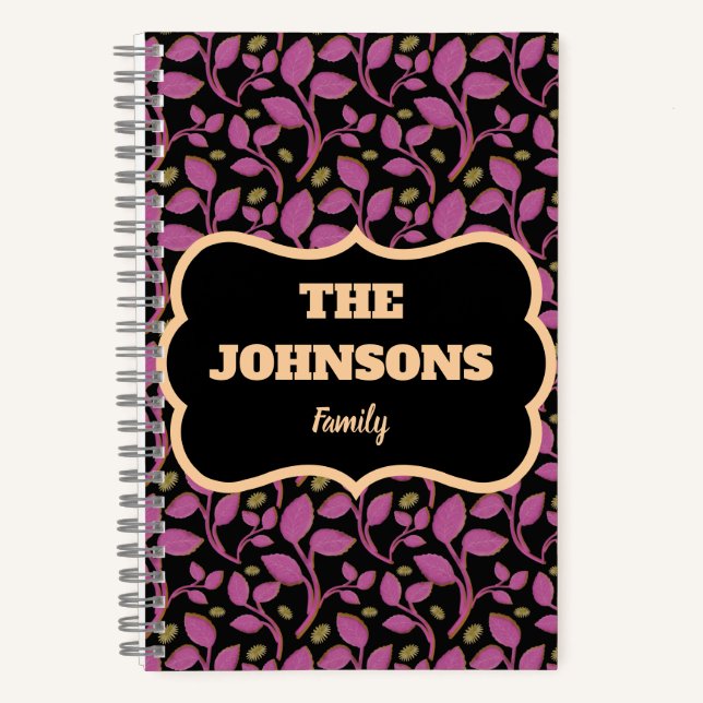  Personalized Pink Botanical Family name design  Notebook (Front)