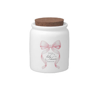 Personalized Pink Bow Baby Shower Candy Jar