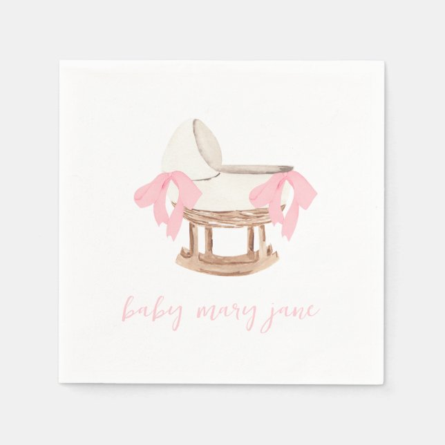 Personalized Pink Bow baby Shower Napkins (Front)
