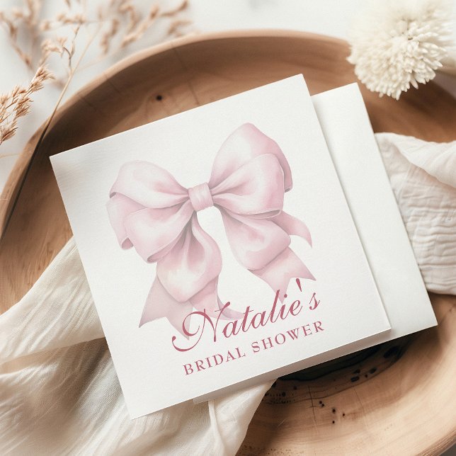 Personalized Pink Bow Bridal Shower Fancy Napkins (Creator Uploaded)