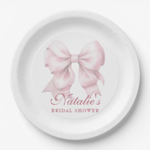 Personalized Pink Bow Bridal Shower Fancy Paper Plates