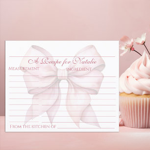 Personalized Pink Bow Bridal Shower Recipe Card