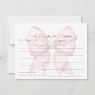 Personalized Pink Bow Bridal Shower Recipe Card