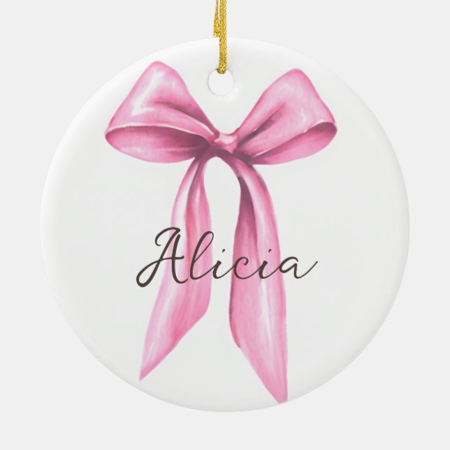 Personalized Pink Bow Ceramic Ornament (Back)