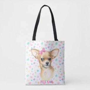 Personalized Pink Bow Chihuahua Tote Bag